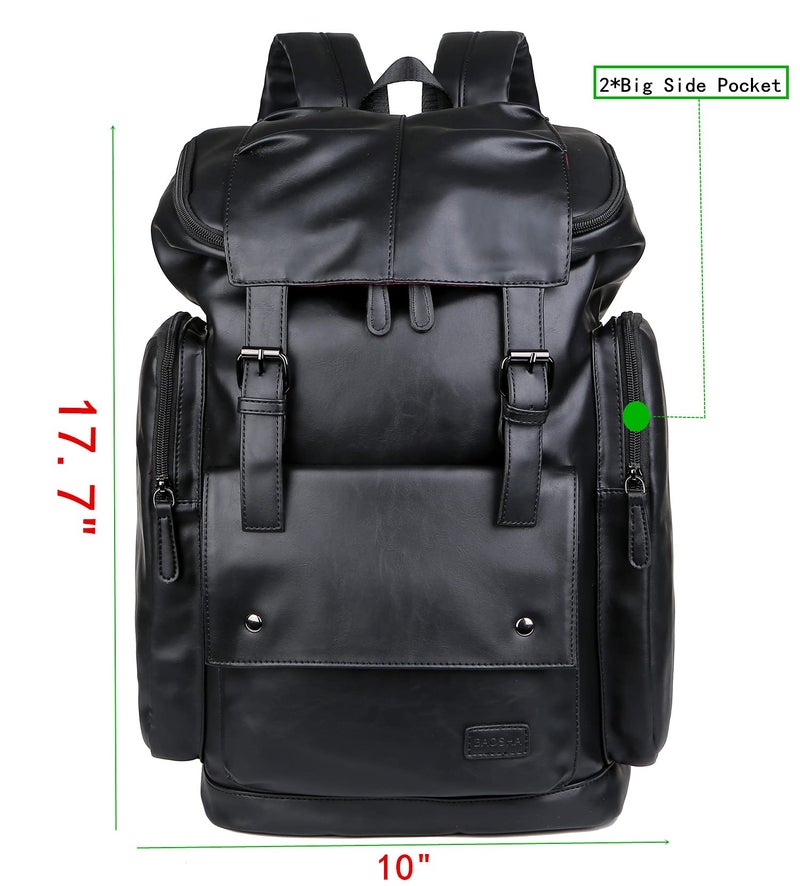 Baosha BP-16 PU Leather Casual Backpack 15.6inch Laptop Backpack Travel Backpack Hiking Comping Backpack Daypack Black - Image 4